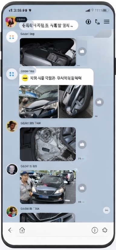 카톡방에서 작업사진을 공유하는 화면