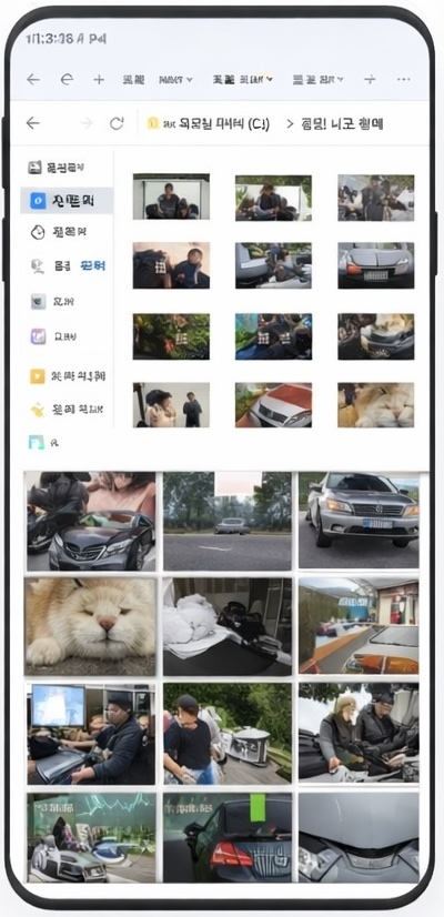 차량별 폴더로 작업사진을 다시 정리하는 화면
